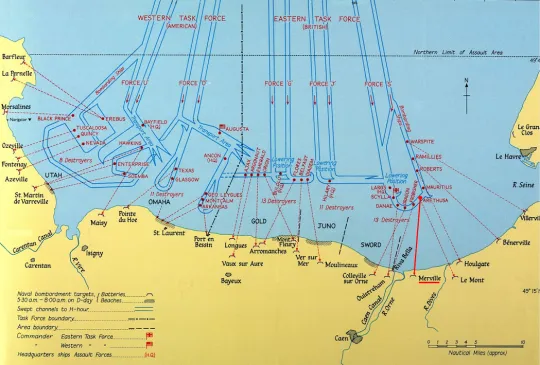 Bombardements navals sur les plages du débarquement ; Source : Gouvernement du Royaume Uni